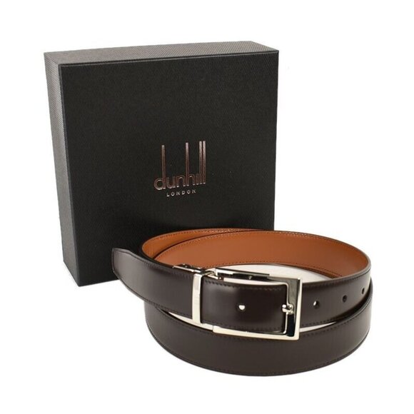 DUNHILL Mens Dark Brown Caramel Reversible Leather Belt ONE SIZE Italy NIB